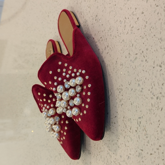EUC red velvet embellished mules - Picture 2 of 2